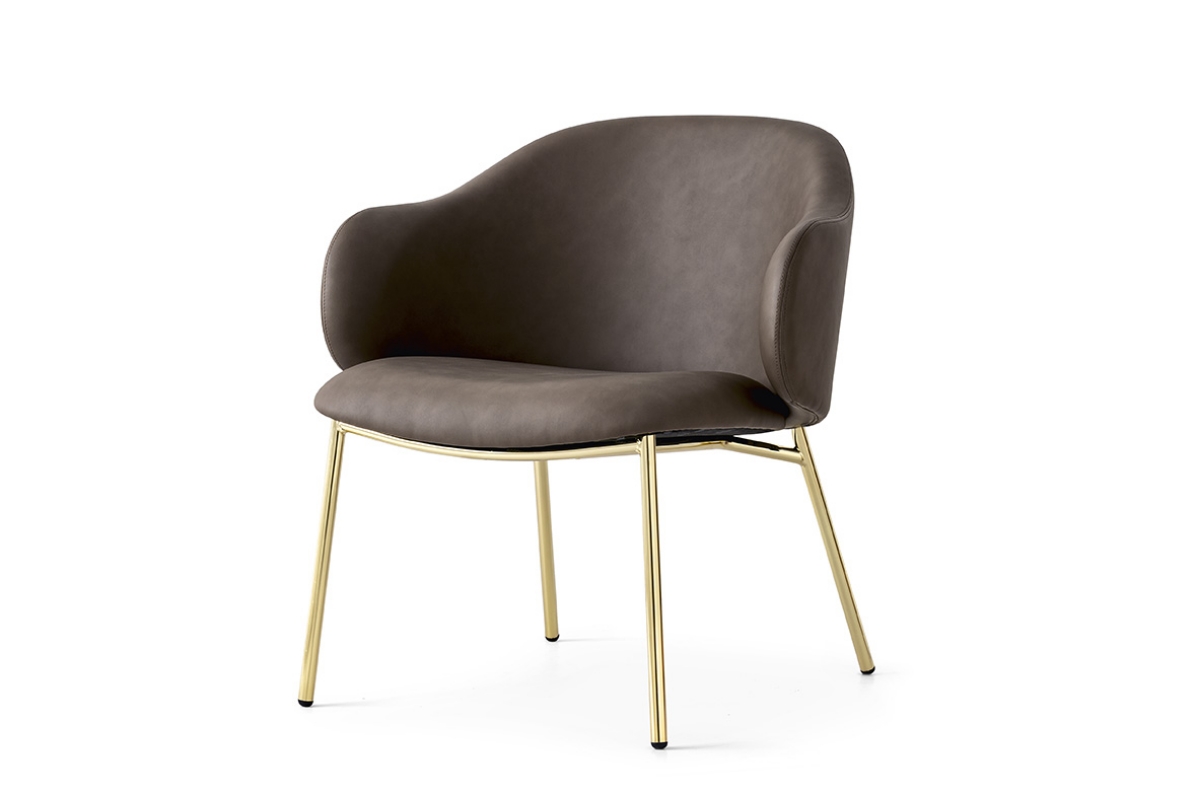 Πολυθρόνα σαλονιού γκρι μπεζ με χρυσά μεταλλικά πόδια