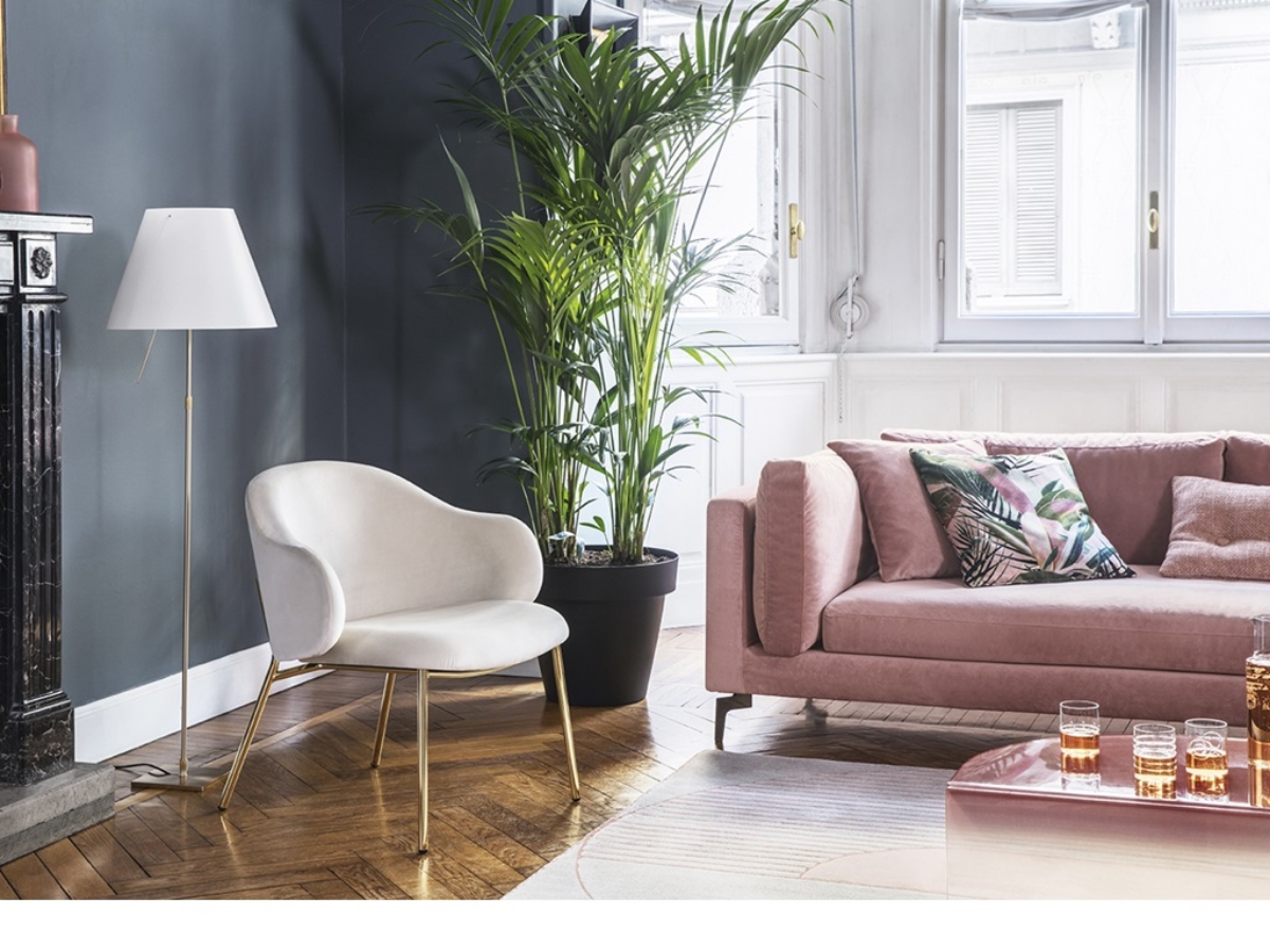 Πολυθρόνα Holly Metal Calligaris γκρι μπεζ βελούδο με χρυσά πόδια εκθεσιακή