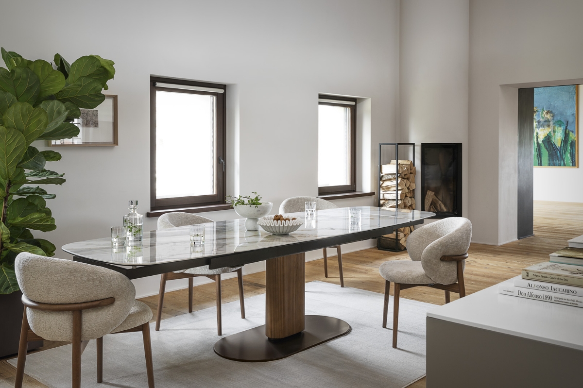 calligaris - cameo ξύλινο πόδι κεραμικό οβάλ τραπέζι cameo 