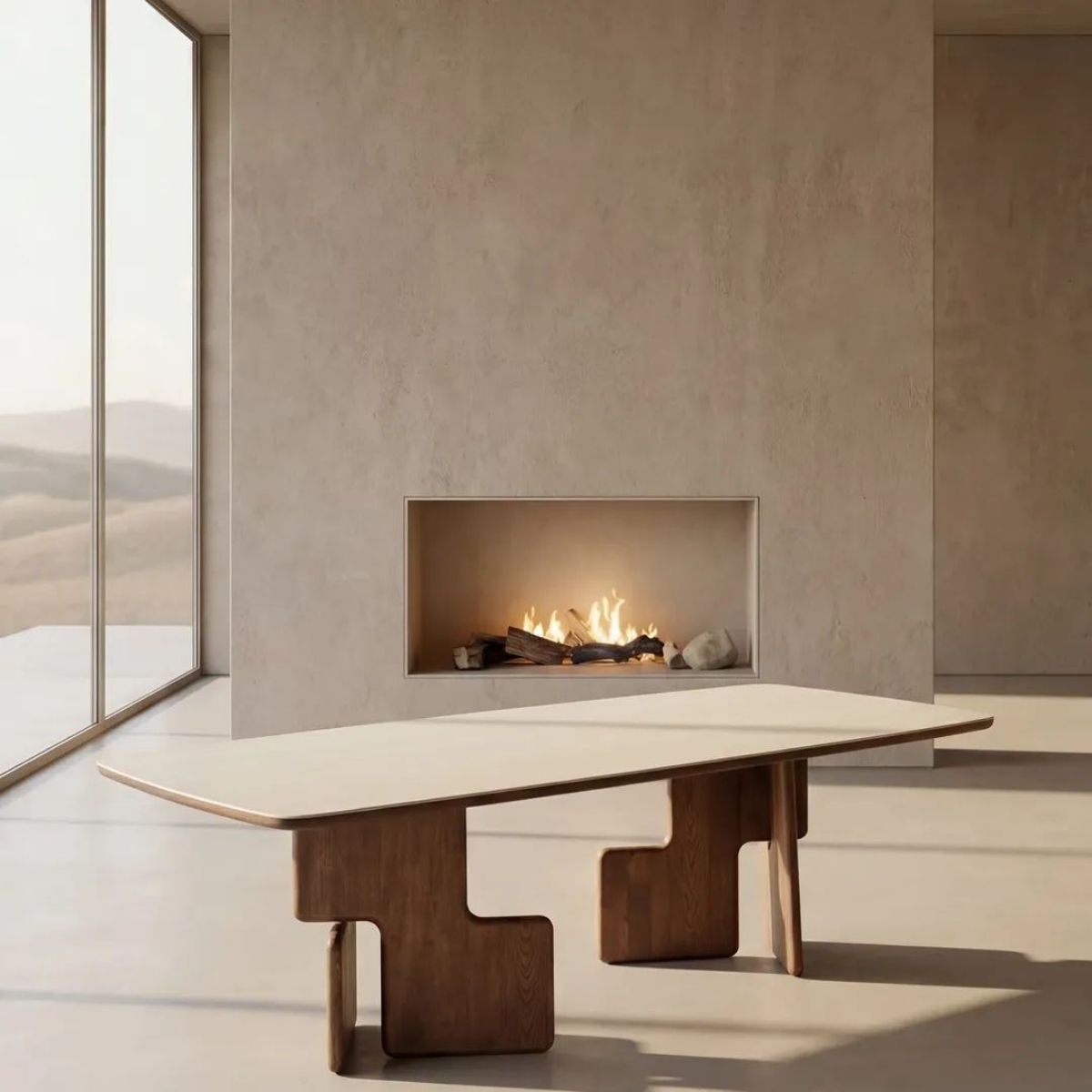 Εικόνα της Τραπέζι με ξύλινη βάση και κεραμικό Olivero