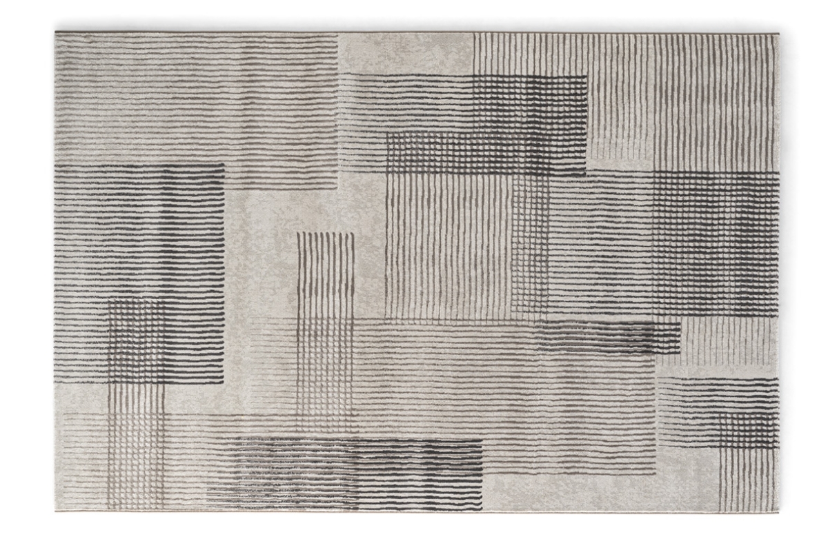 Χαλί σαλονιού Zen Calligaris σε beige με ανθρακί, ορθογώνιο, με γραμμικό γεωμετρικό σχέδιο εμπνευσμένο από ιαπωνικές πινελιές μελανιού, Adamopoulos Casa Ideale, επίσημος αντιπρόσωπος Calligaris στην Ελλάδα