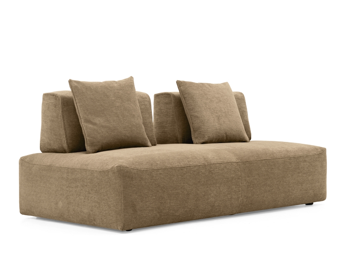 Καναπές Axis Calligaris χωρίς μπράτσα σε κάμελ υφασμάτινη επένδυση, με μετακινούμενα μαξιλάρια πλάτης και κρυφά πόδια, πλάγια όψη — Adamopoulos Casa Ideale, επίσημος αντιπρόσωπος Calligaris στην Ελλάδα