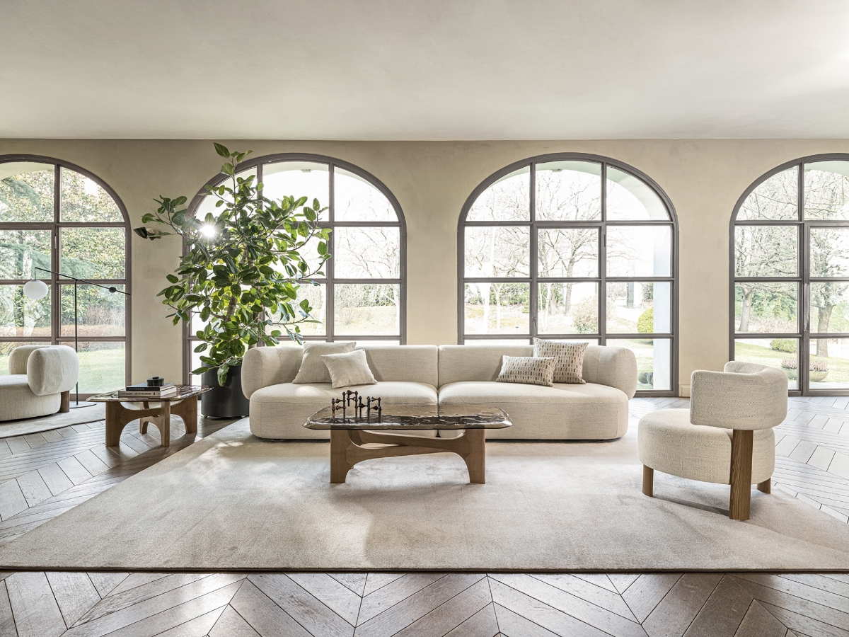 Σαλόνι με καναπέ Calligaris Glen και πολυθρόνες Glen με ξύλινα πόδια