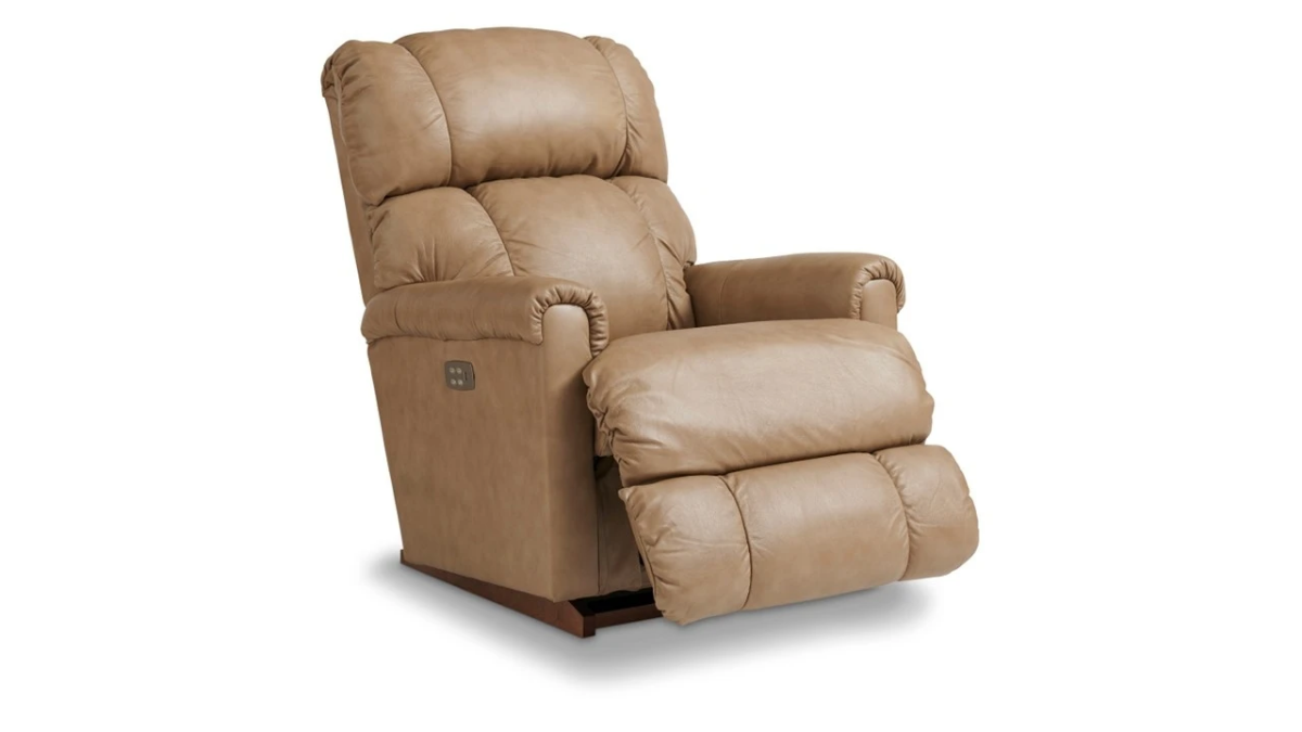 Ηλεκτρική δερμάτινη πολυθρόνα relax La-Z-Boy Pinnacle Power σε ανοιχτό καφέ με κουμπιά ανάκλισης και ανοιχτό υποπόδιο