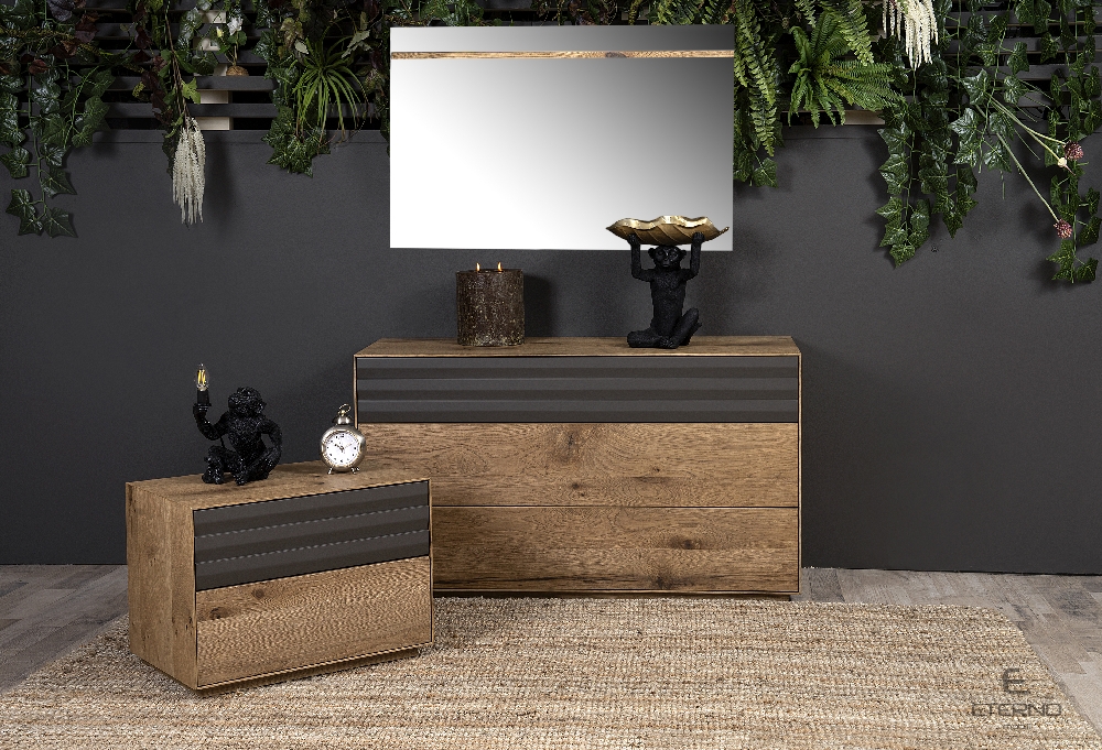 Ξύλινο κομοδίνο με φυσική υφή σε υπνοδωμάτιο στην Αθήνα από το Adamopoulos Casa Ideale